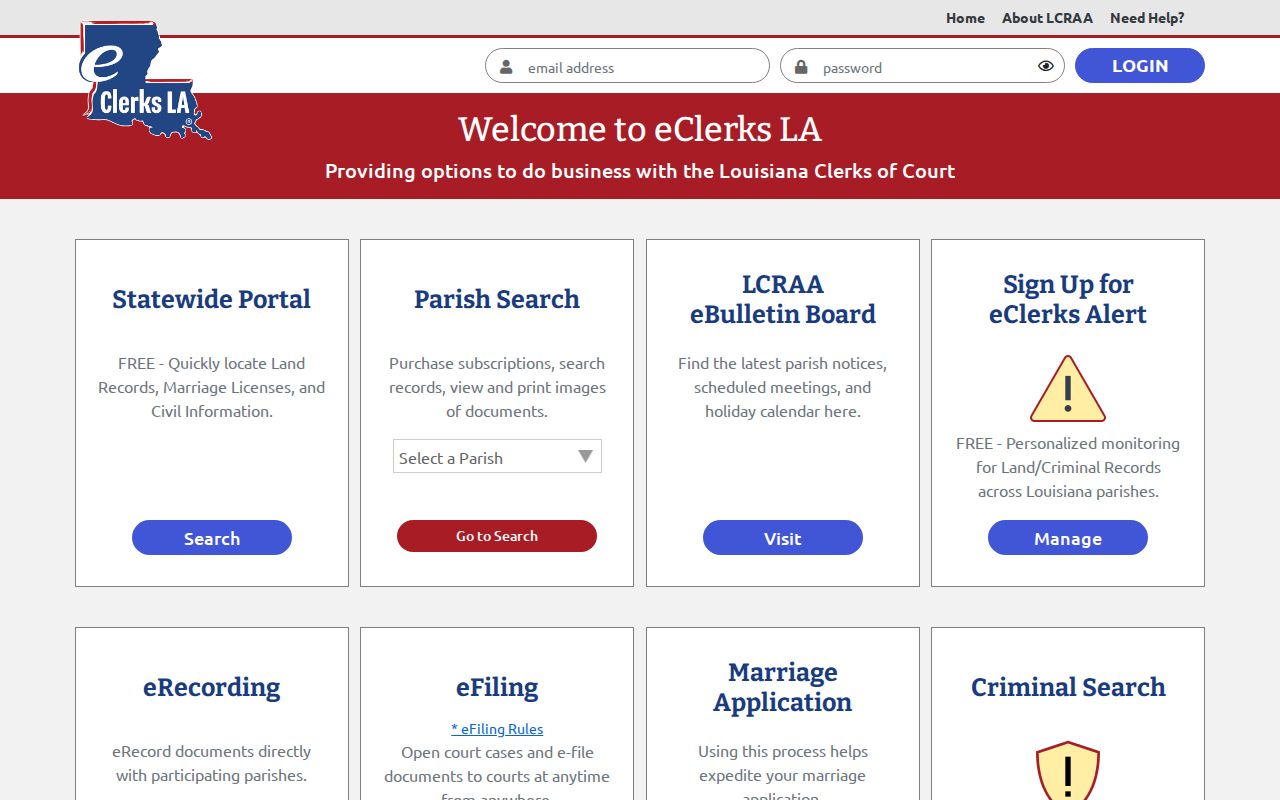St. Mary Parish case lookup eClerksLA portal for participating clerk access, not court pleading images