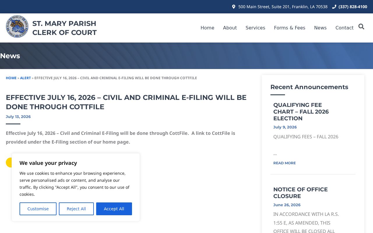 St. Mary Parish civil docket CottFile e-filing notice
