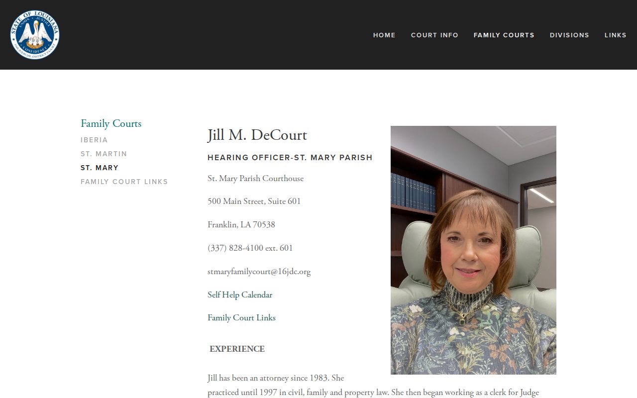 St. Mary Parish court calendar and hearing dates information on the 16th JDC St. Mary court page