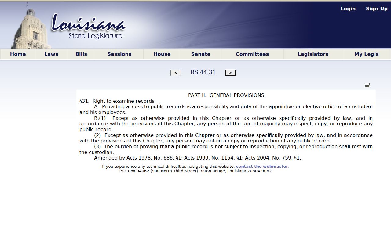 Louisiana Revised Statutes section 44:31 on public-record access