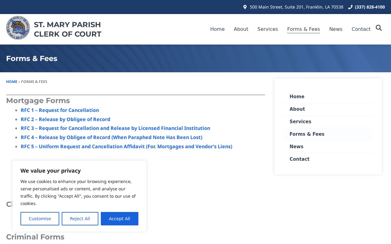 St. Mary Parish Clerk of Court Forms and Fees page
