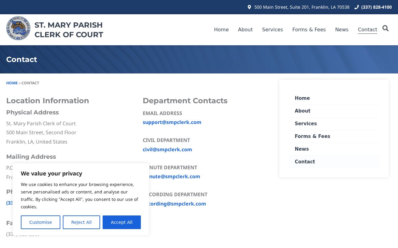 St. Mary Parish Clerk of Court contact page for records departments