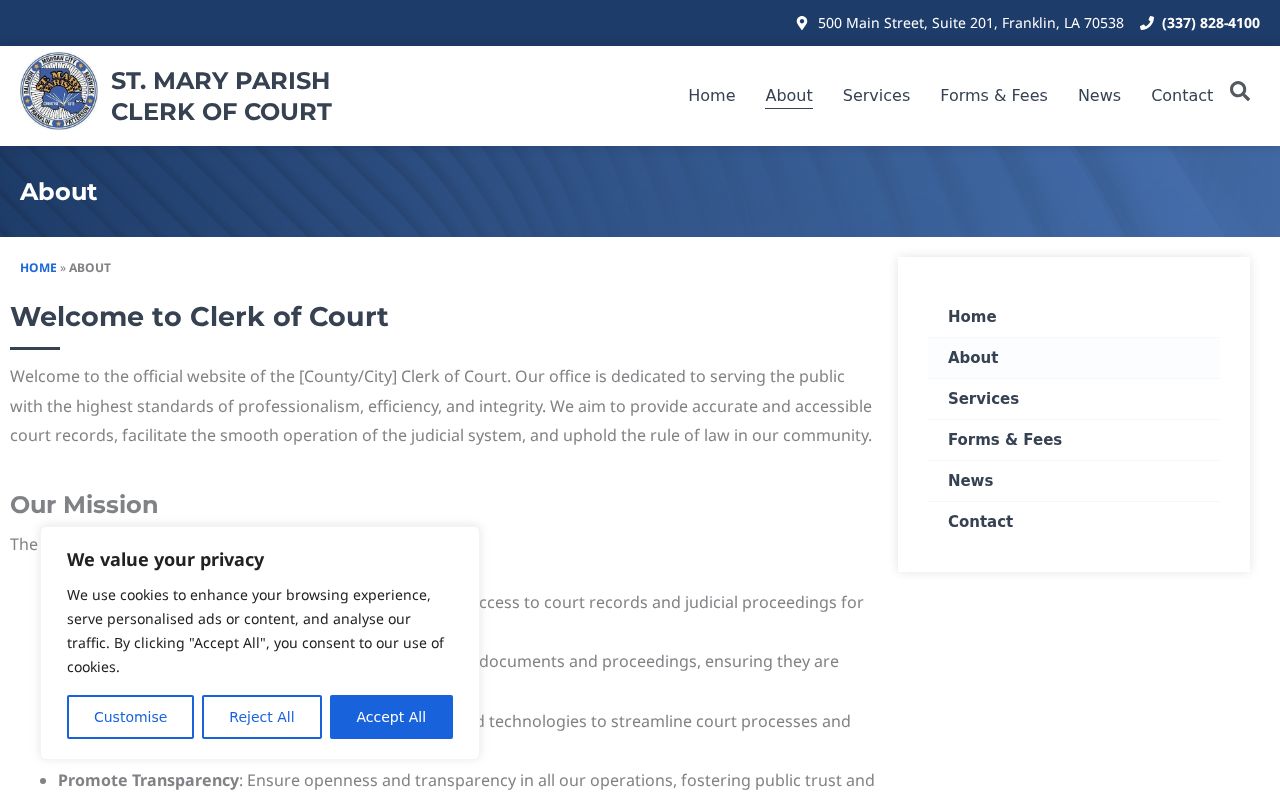 St. Mary Parish Clerk of Court information page for court-record services