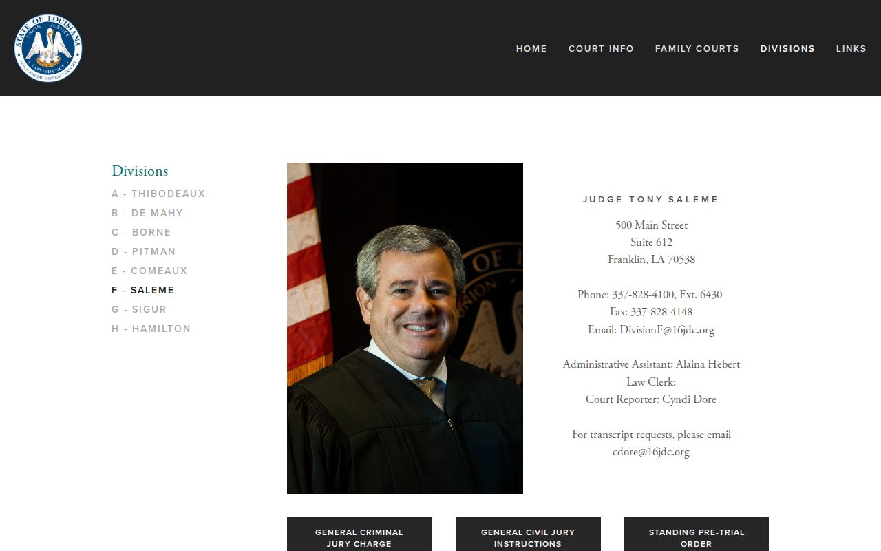 St. Mary Parish criminal docket information for 16th JDC Division F